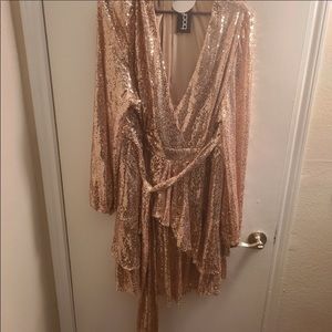 Boohoo Rose gold sequin skater dress